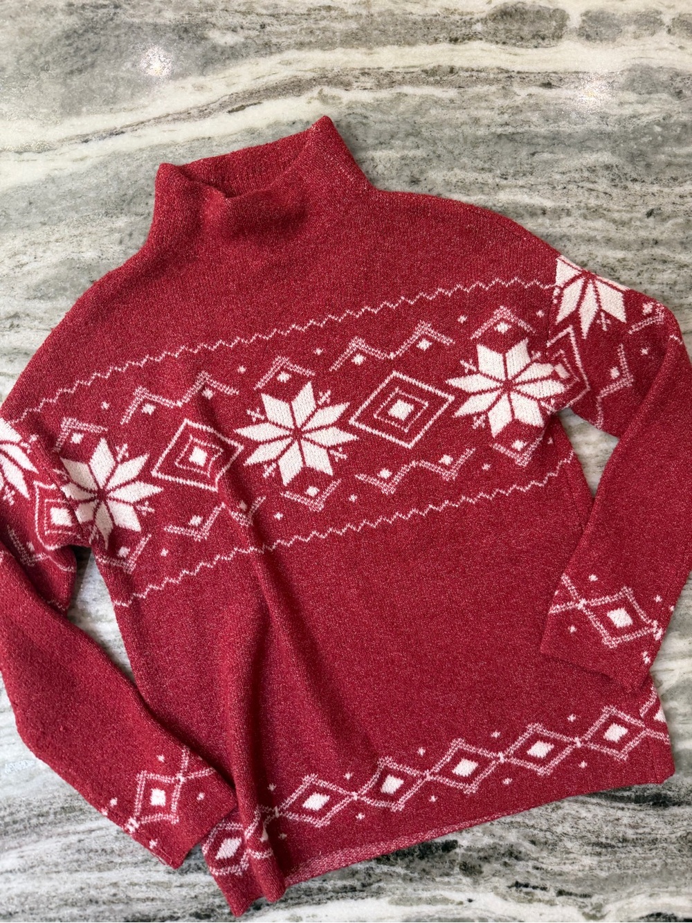 Christian Siriano Red Turtleneck Snowflake Knit Sweater